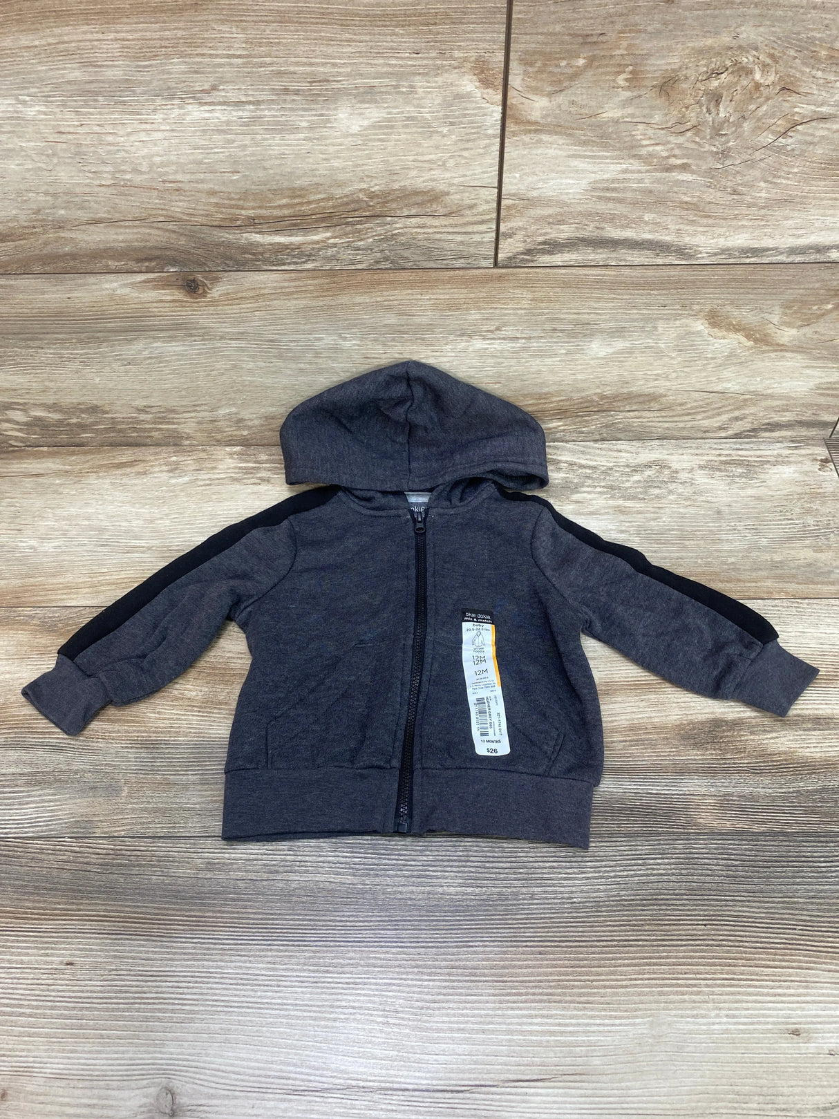 NEW Okie Dokie Fleece Full Zip Grey Hoodie  sz 12m