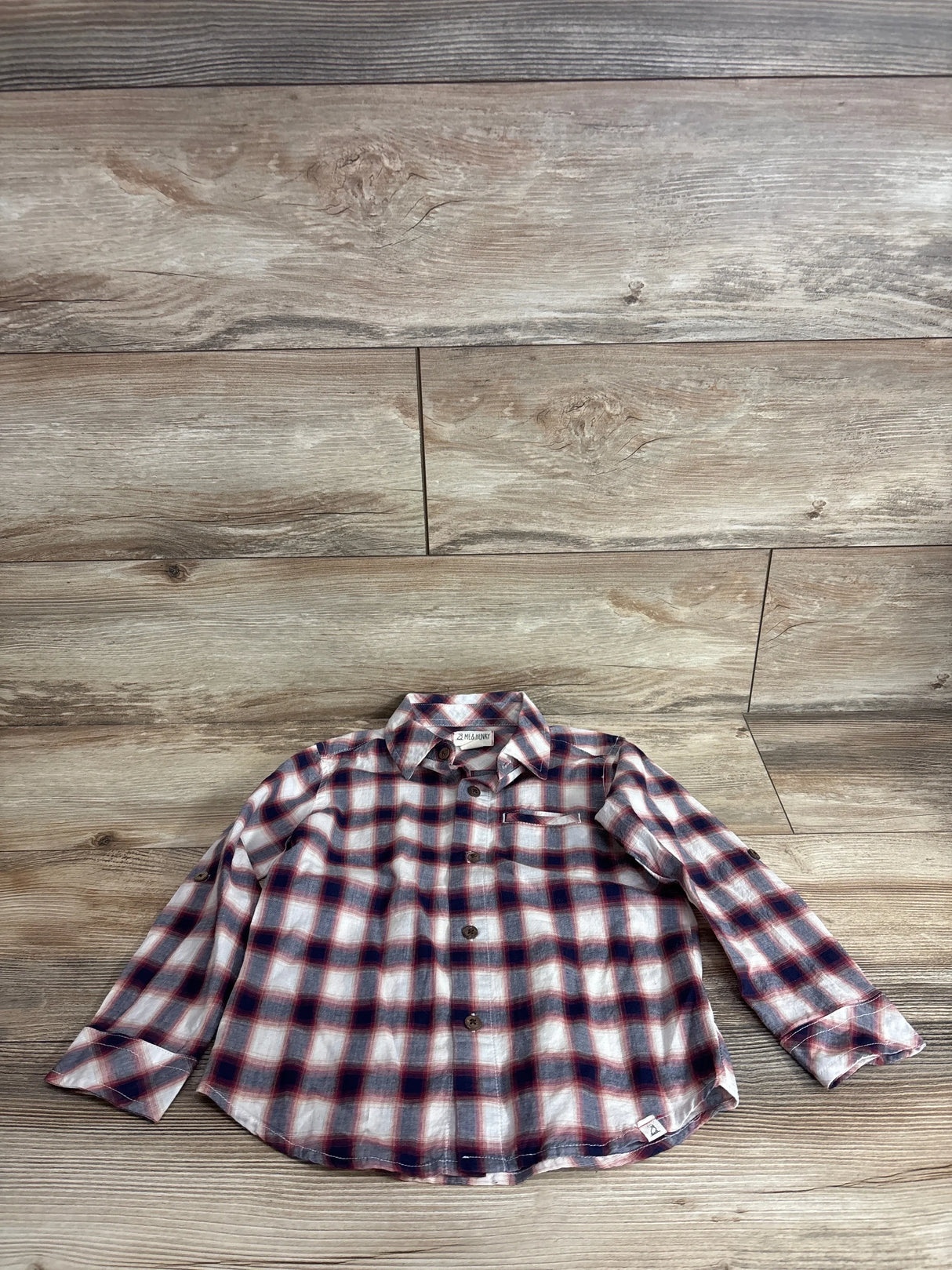 Me & Henry Plaid Long Sleeve Button-Up Shirt Navy sz 5/6T