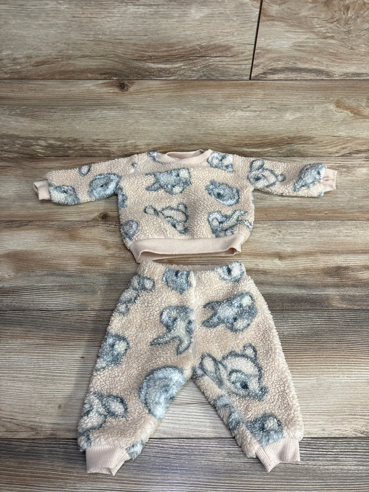 Disney Baby 2pc Bambi Print Sherpa Sweatshirt Set Beige sz 0-3m