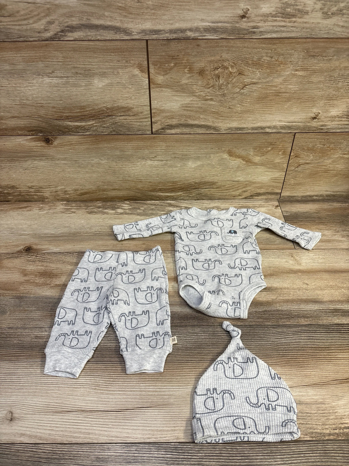 Huggies 2pc Waffle Knit Elephant Bodysuit & Pants Set Grey sz Newborn