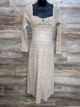 Baevely Maternity Floral Sweetheart Neckline Long Sleeve Maxi Dress Beige sz Medium