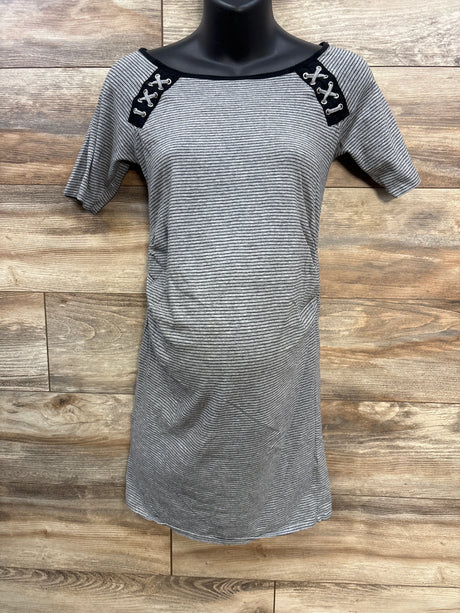 Feathers Maternity Striped Dress Grey sz Medium - Me n Mommy To Be