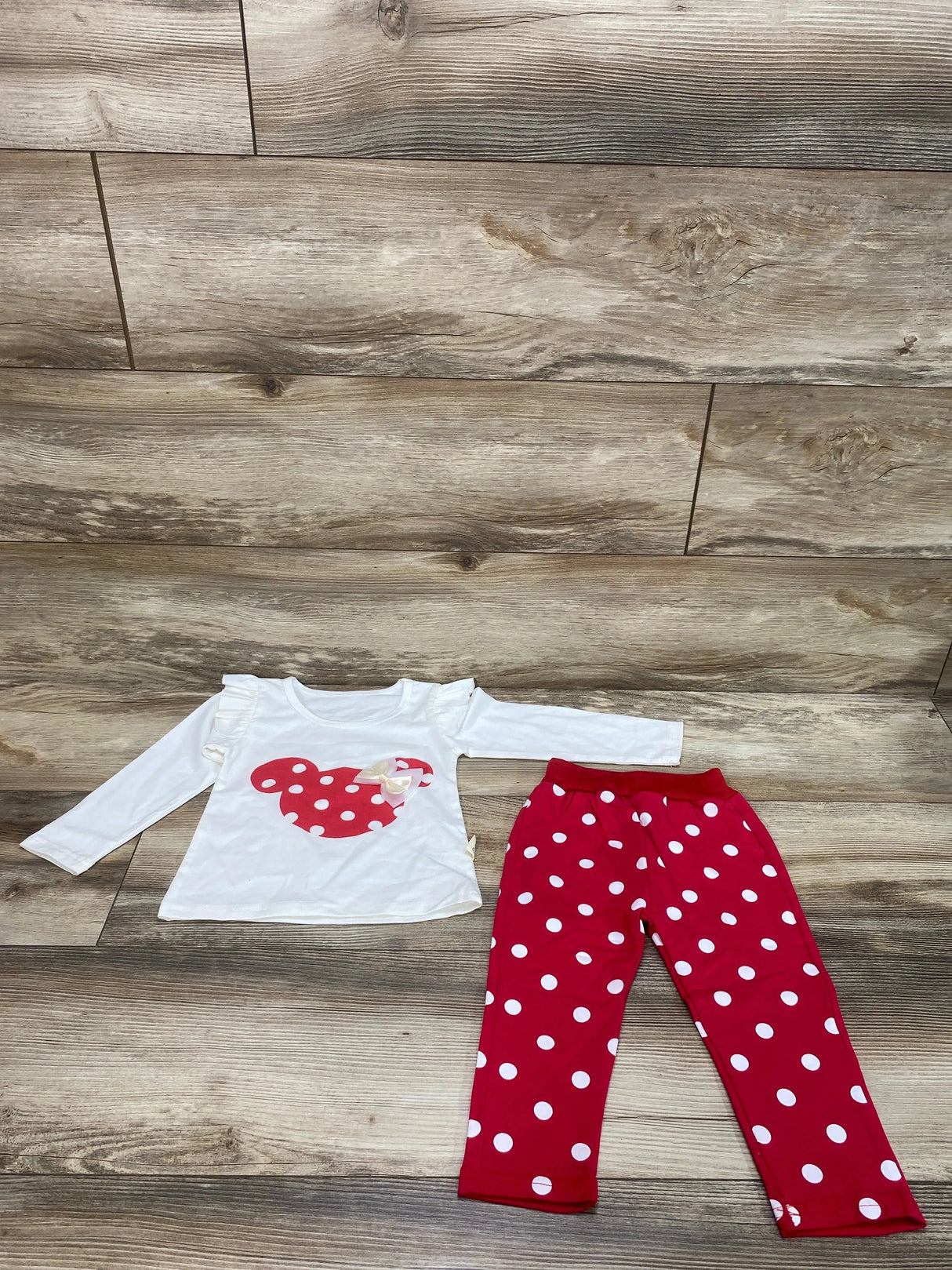 2pc Ruffle Trim Shirt & Pants White/Red sz 12-18m