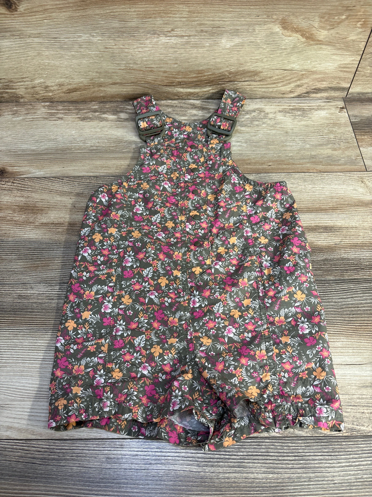 Columbia Washed-Out Floral Playsuit Shortalls Olive Green sz 4/5T