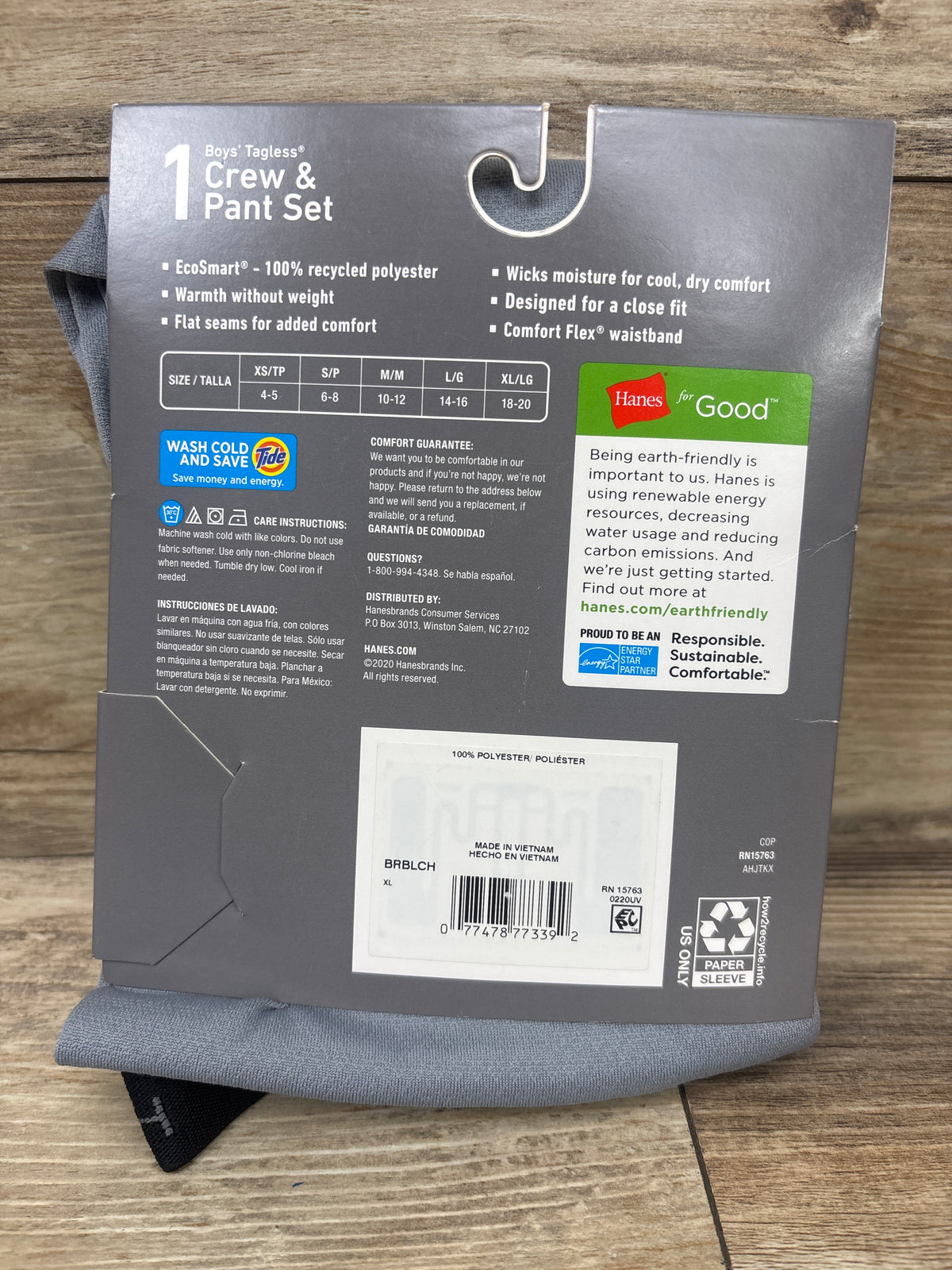 NEW Hanes 2pc Tagless Crew & Pant Set Grey sz XL (18-20)