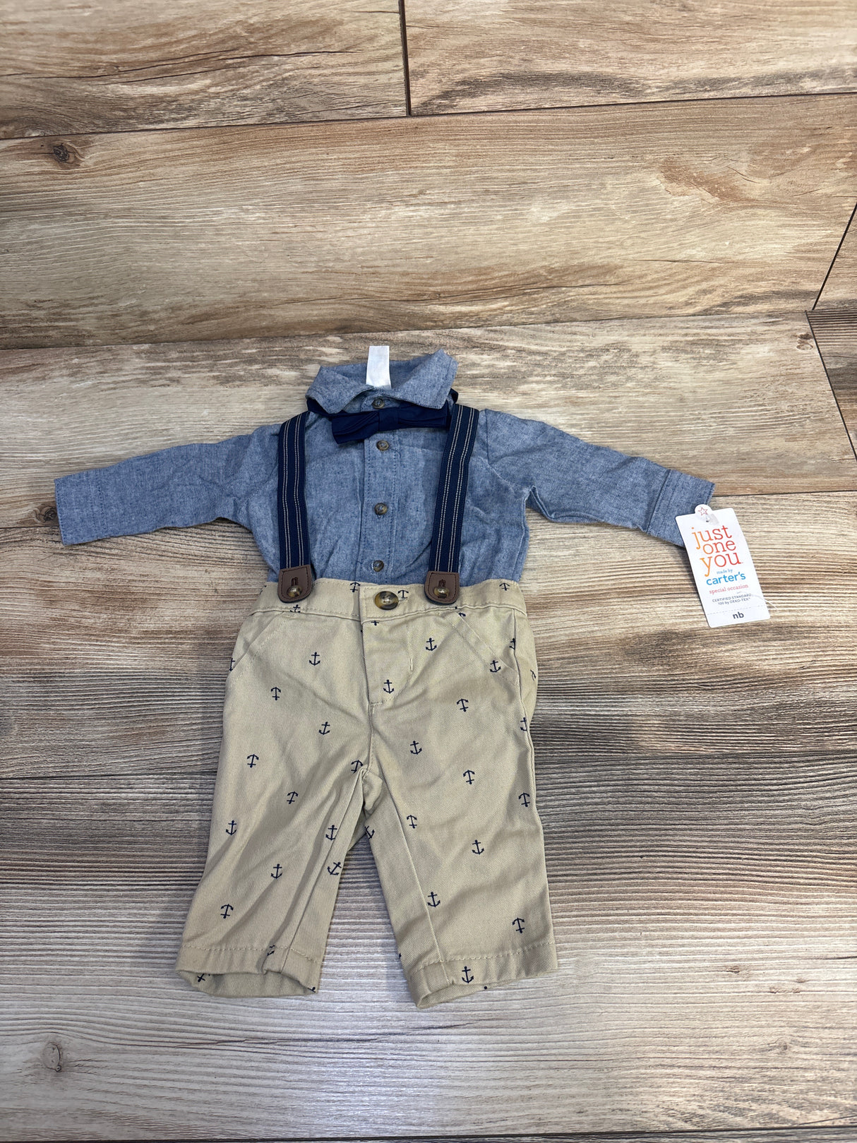 NEW Just One You 3pc Suspenders & Anchor Print Shorts Set Blue sz Newborn