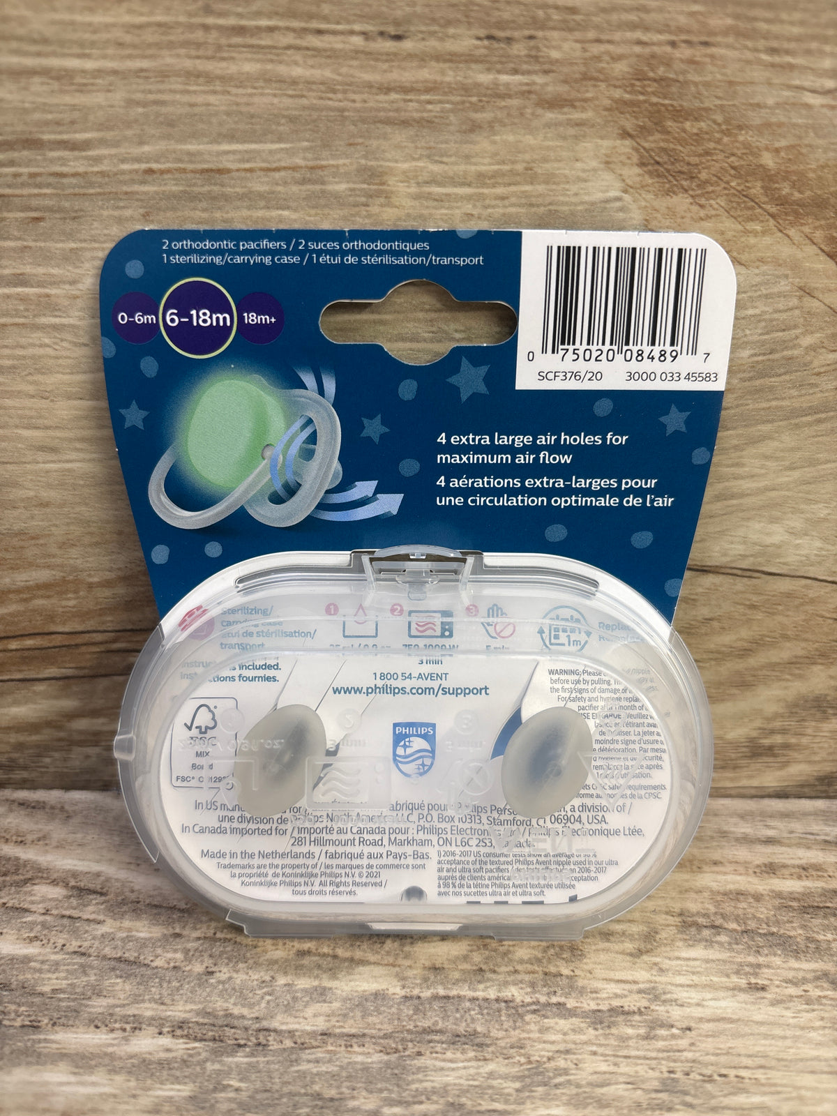 NEW Philips Avent Ultra-Air Nighttime 2pk Pacifiers Blue 6-18m