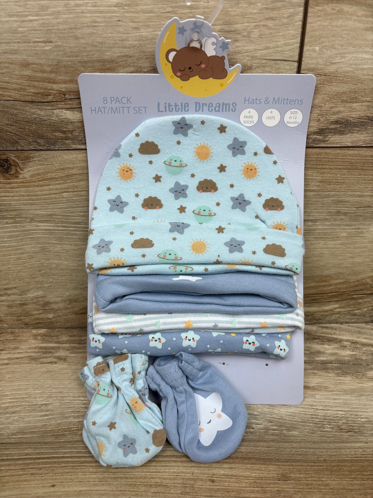 NEW Little Dreams 6pk Hat & Mittens Set Blue sz 0-12m