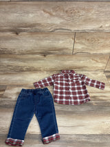 First Impressions 2pc Button Up Plaid Flannel & Pants Set Red sz 6-9m