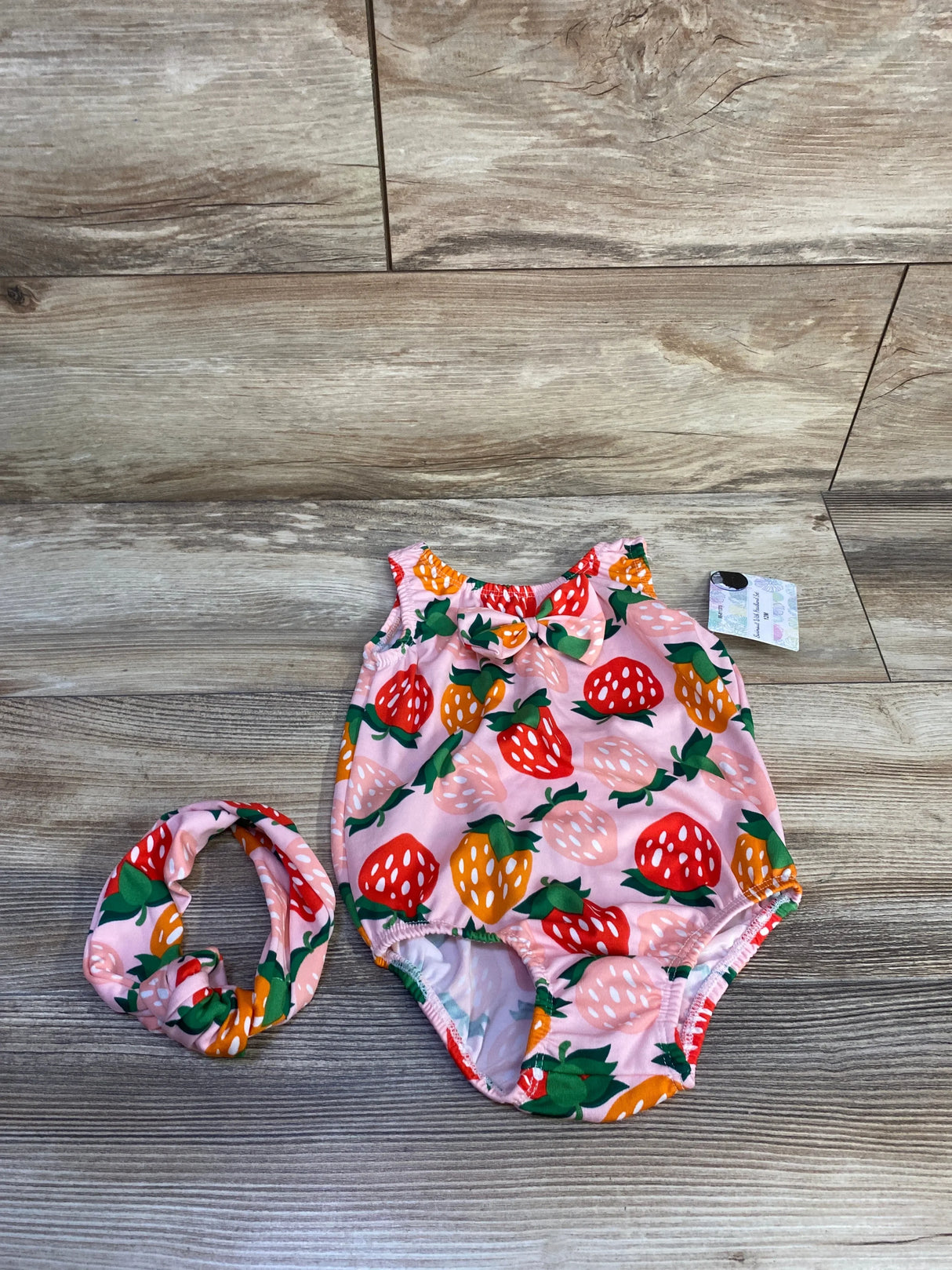 NEW Momentum Brand 2pc Strawberry Swimsuit & Headband Set Pink sz 12m