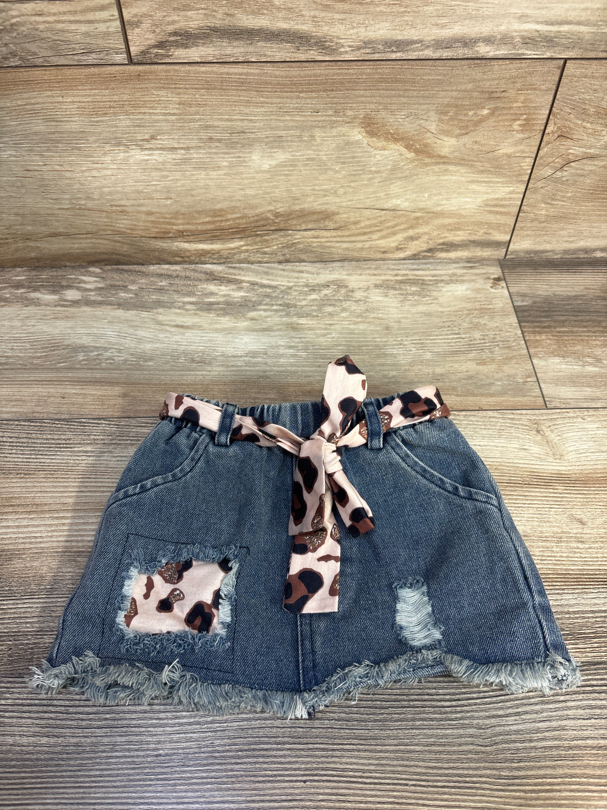 Shein Leopard Belted Denim Skirt Blue sz 9-12m