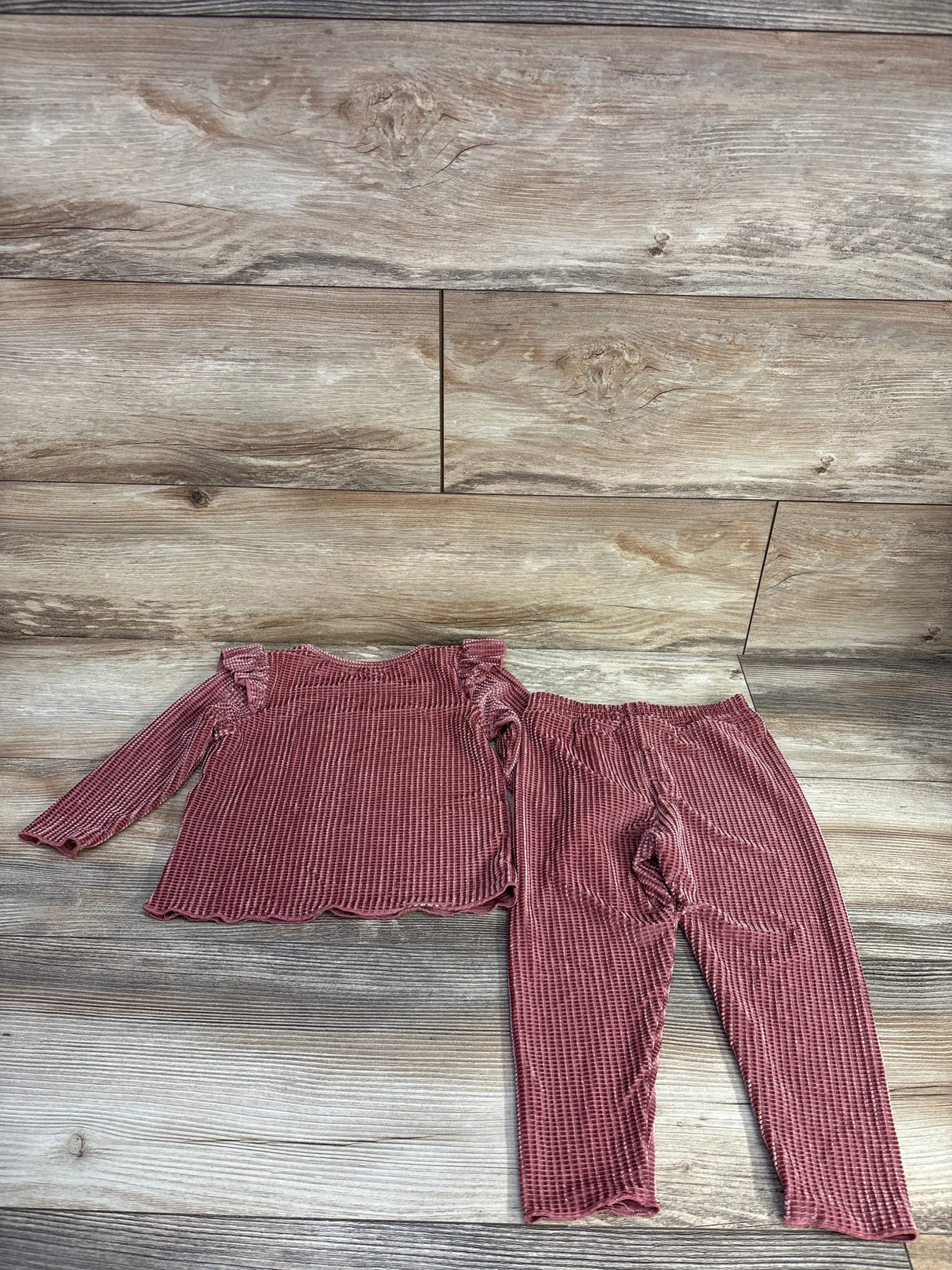 Shein 2pc Velvet Waffle Knit Shirt & Pants Set Rose Gold sz 18-24m