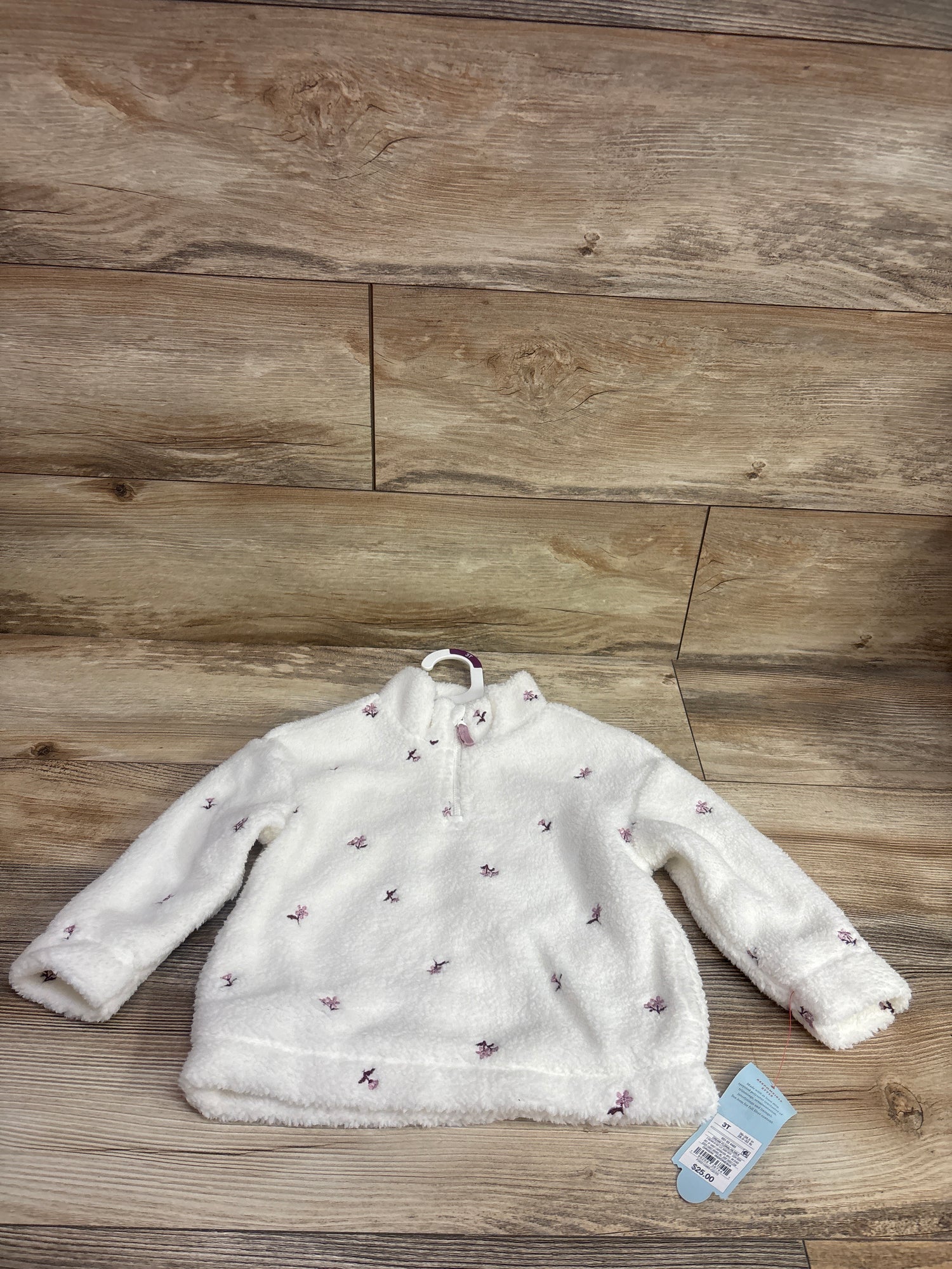 NEW Cat & Jack Embroidered Sherpa Quarter-Zip Jacket White sz 3T