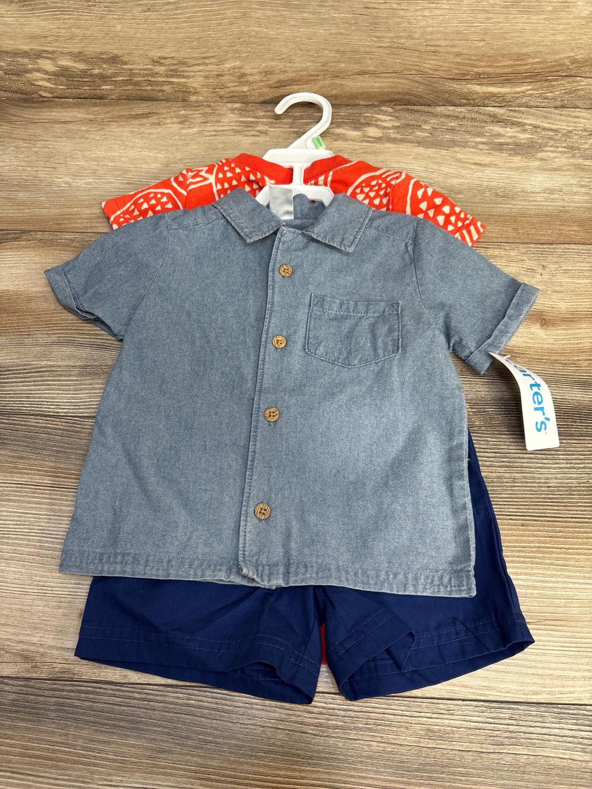 NEW Carter's 3pc Chambray Short Set Blue/Orange sz 18m