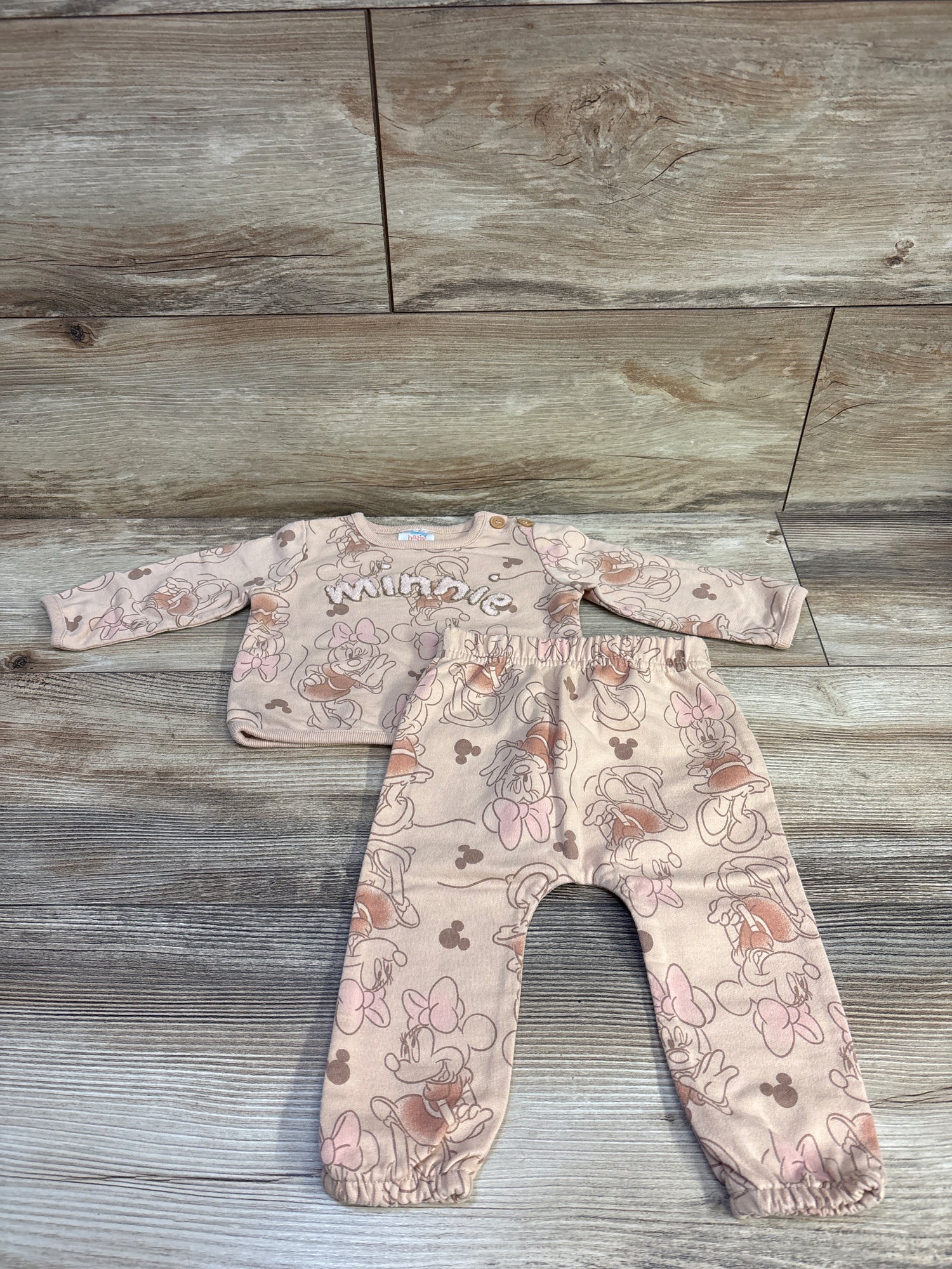 Disney Baby 2pc Minnie Mouse Sweatshirt Set Tan sz 3/6m