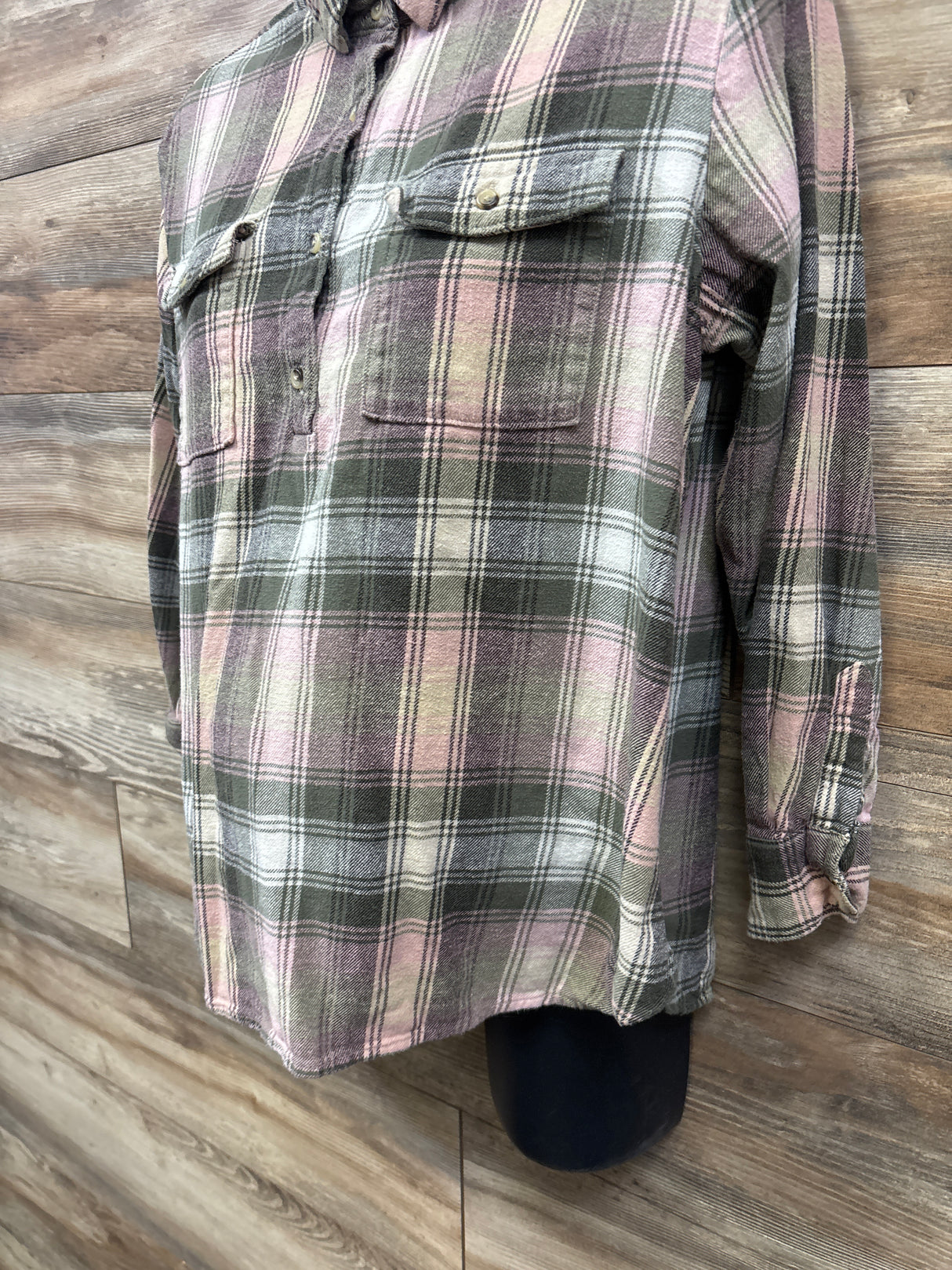 Old Navy Maternity Utility Flannel Boyfriend Shirt Green/Pink sz Small