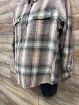 Old Navy Maternity Utility Flannel Boyfriend Shirt Green/Pink sz Small