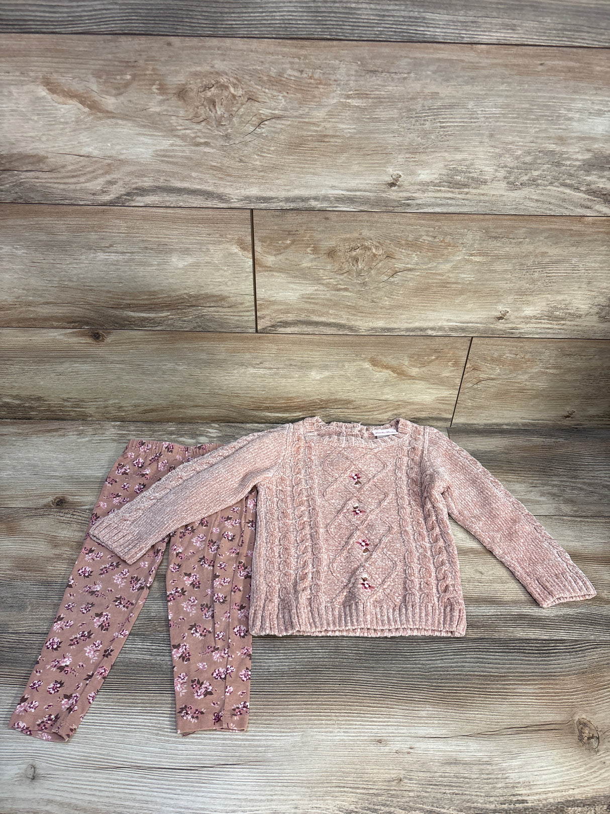 Little Lass 2pc Velour Knit Top & Leggings Set Tan sz 2T