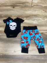 2Pc Floral Skull Set Black 6-9m