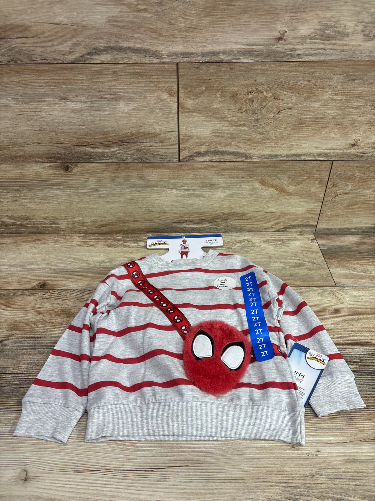 NEW Marvel Spider-Man 2pc Pouch Sweatshirt & Shorts Set Grey sz 2T