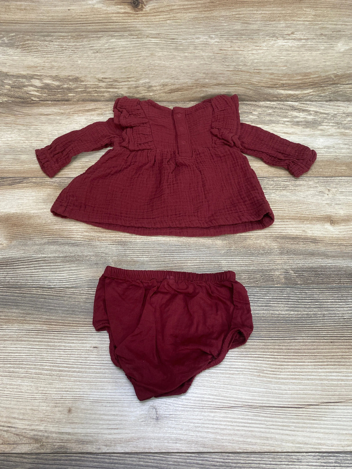 Cat & Jack 2pc Muslin Ruffle Dress & Bloomers Burgundy sz 0-3m