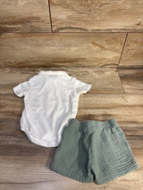 Andy & Evan 3pc Faux Suspender Bodysuit, Gauze Shorts, & Removable Bowtie White sz 9m