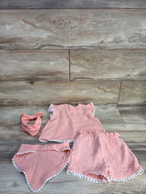 RZ by Rachel Zoe 4pc Embroidered Top, Shorts, Bib, & Headband Set Pink sz 18m