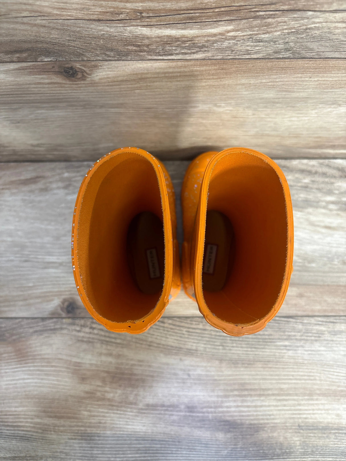 Hunter First Giant Glitter Rain Boots Orange sz 8c