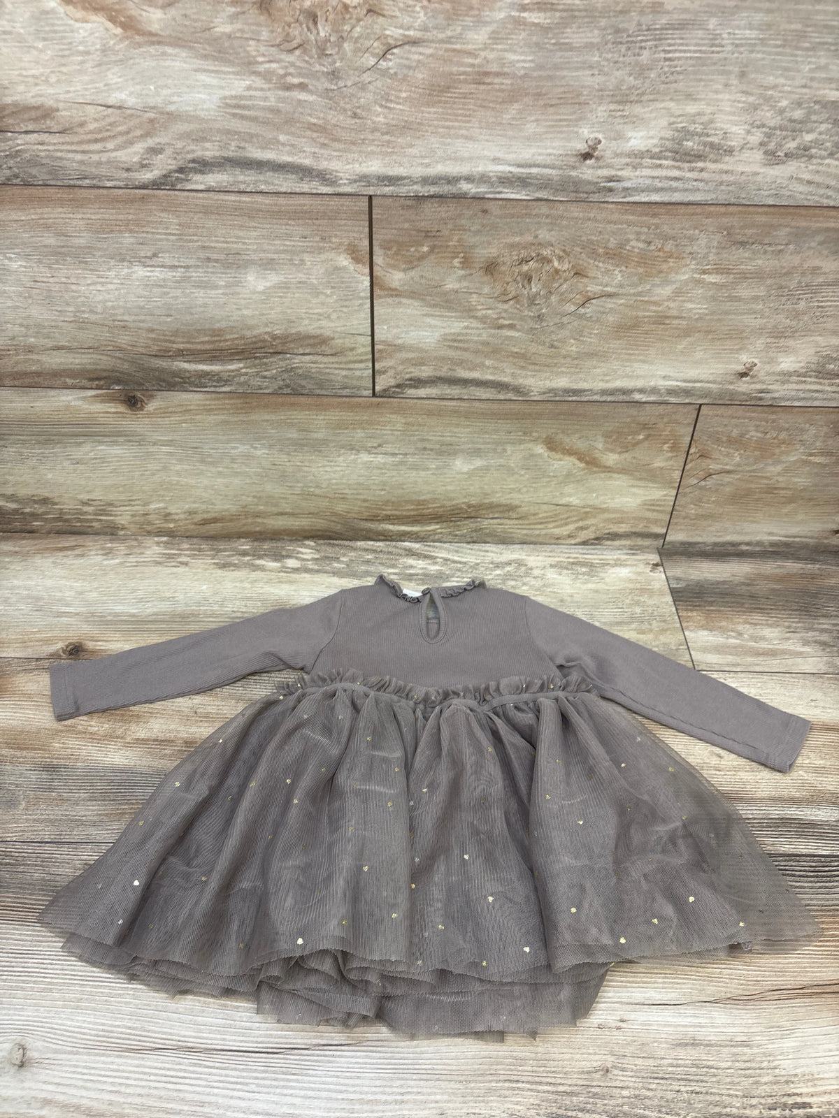 H&M Ribbed Long Sleeve Tulle Dress Brown sz 12m