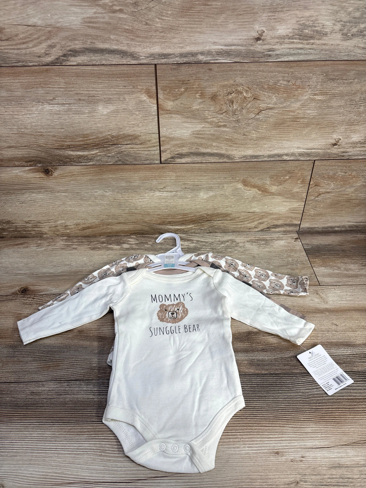 NEW 3pk Mommy's Snuggle Bear Bodysuit Set Cream sz 0-3m