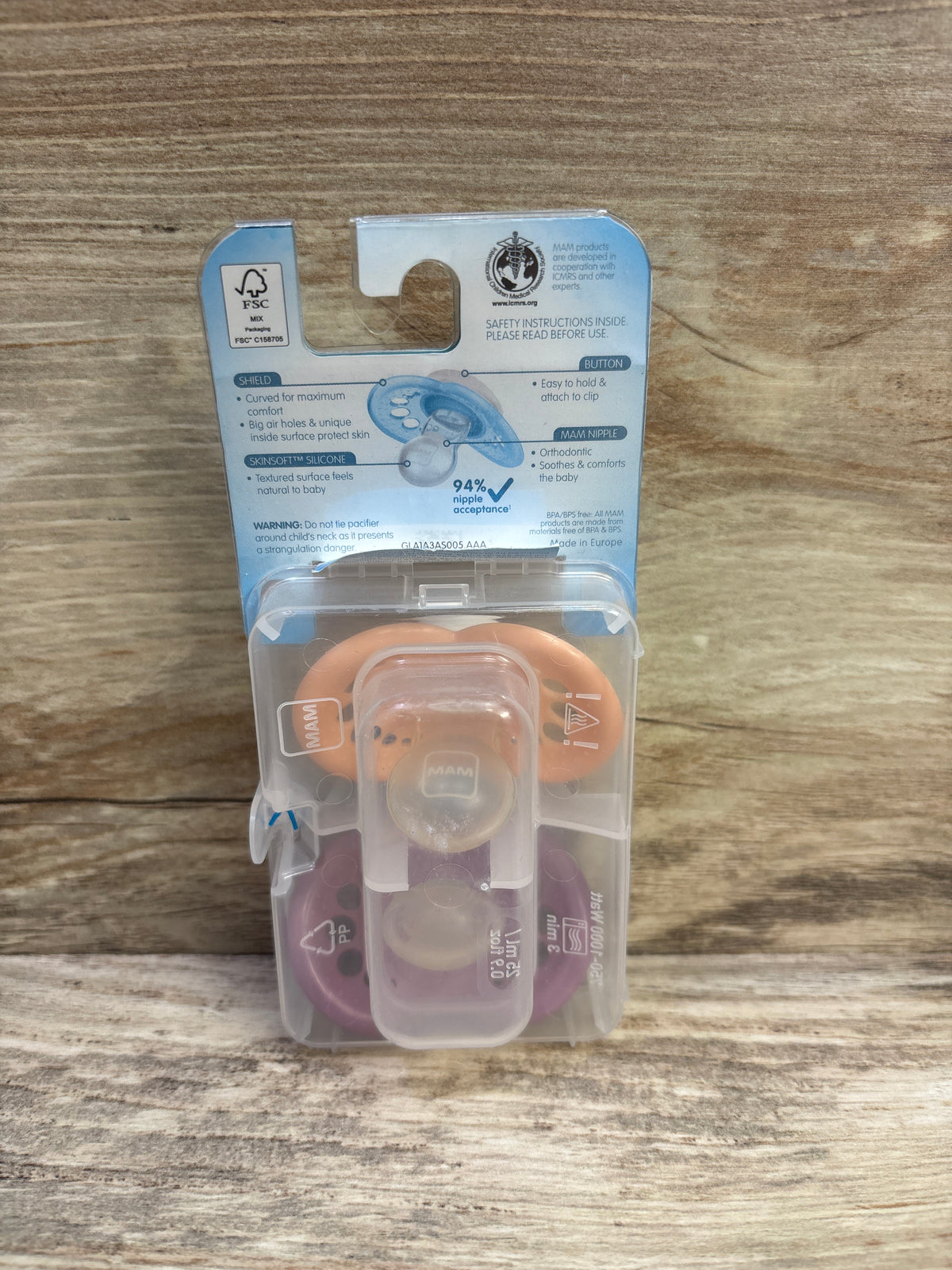 NEW MAM Original 2pk Pacifiers, Purple/Peach 16m+