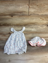 Rabbit + Bear Organic 2pc Cherry Romper & Hat Set White sz 6-9m