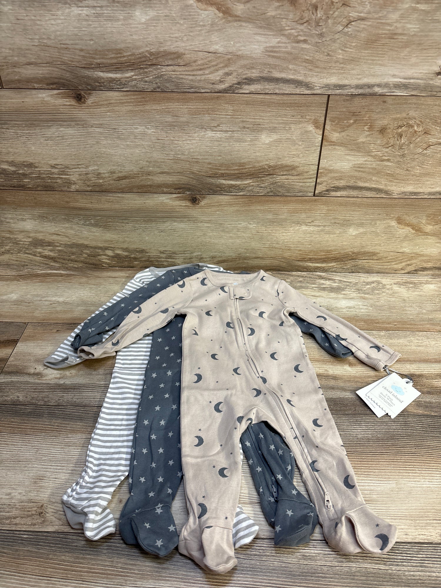 NEW Cloud Island 3pk Moons Sleepers Beige/Grey sz 3-6m