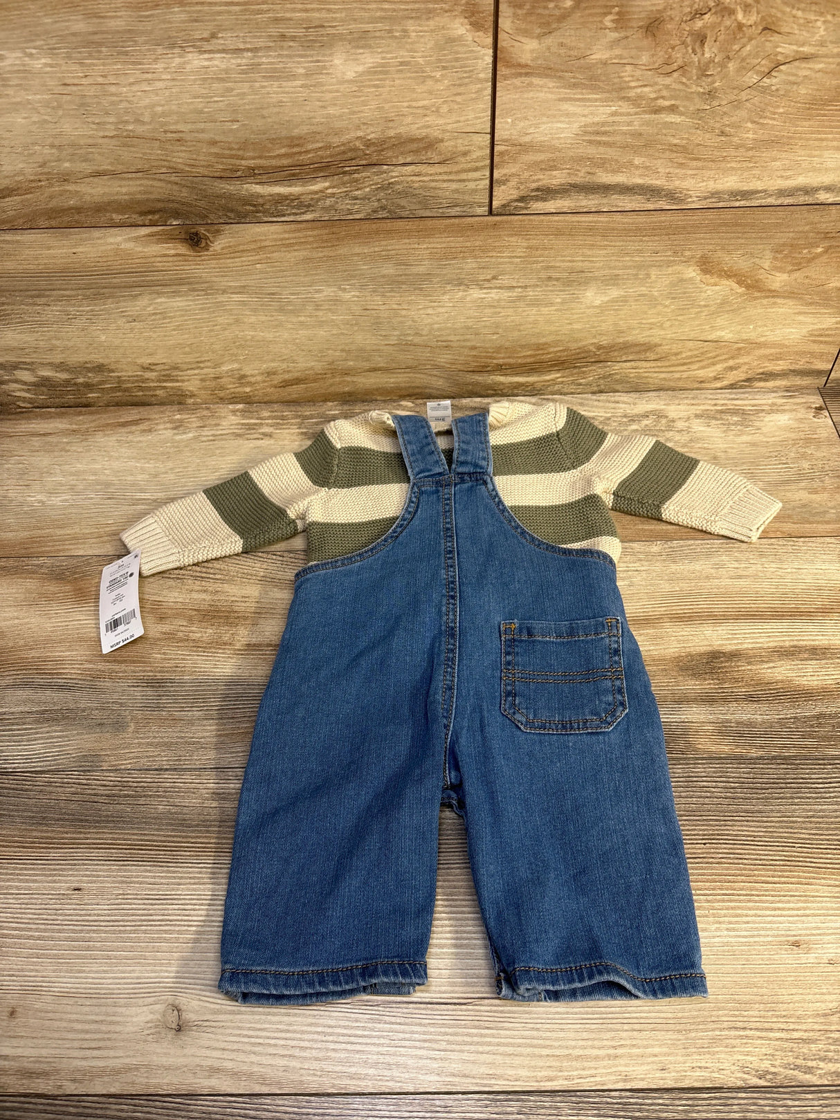 NEW Carter's 2pc Knit Sweater & Denim Overall Set Tan sz 3m