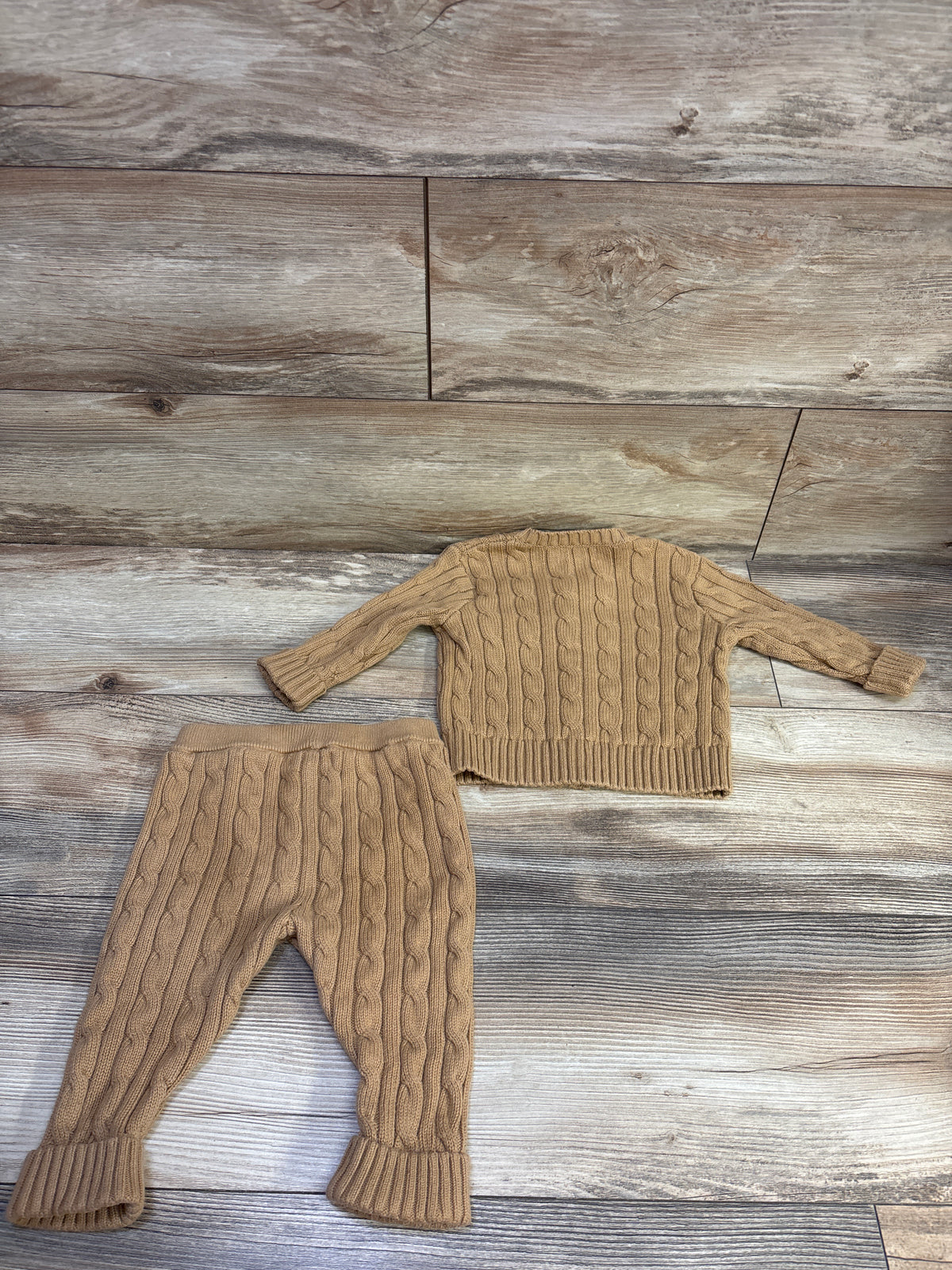 NEW Ralph Lauren 2pc Cable Knit Cardigan Sweater & Pants Set Tan sz 9m