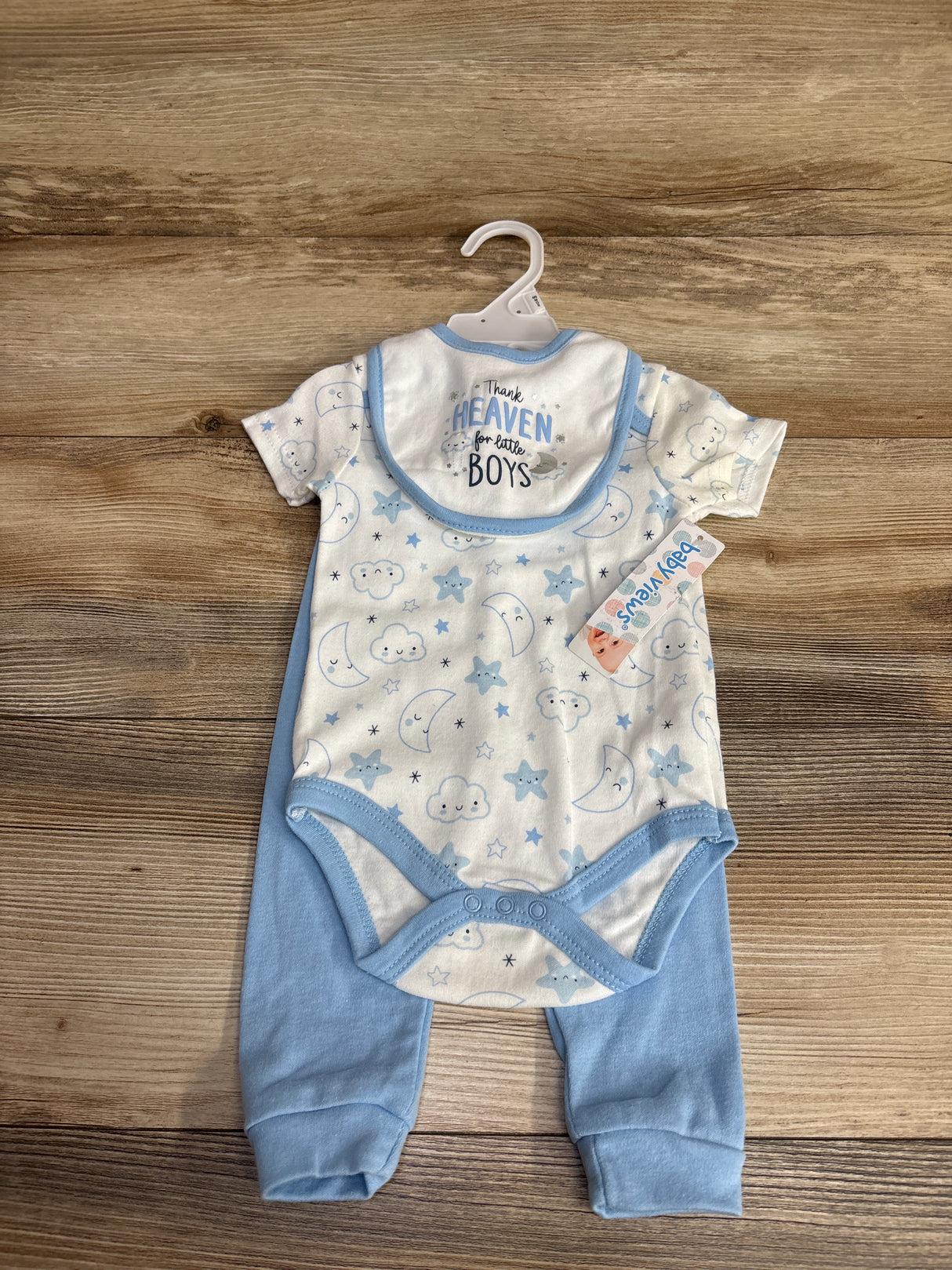 NEW Baby View's 3pc Star & Cloud Bodysuit Set White sz 6-9m