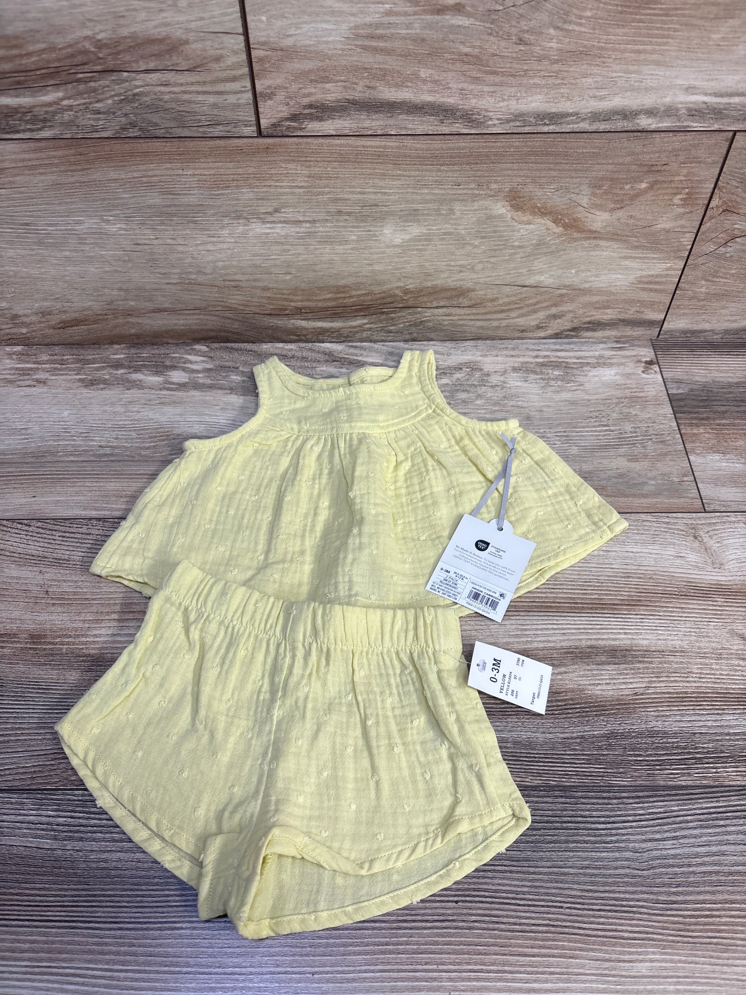 NEW Cloud Island 2pc Gauze Swiss Dot Top & Shorts Set Yellow sz 0-3m