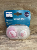 NEW Philips Avent Ultra Soft 2pk Pacifiers Pink 0-6m