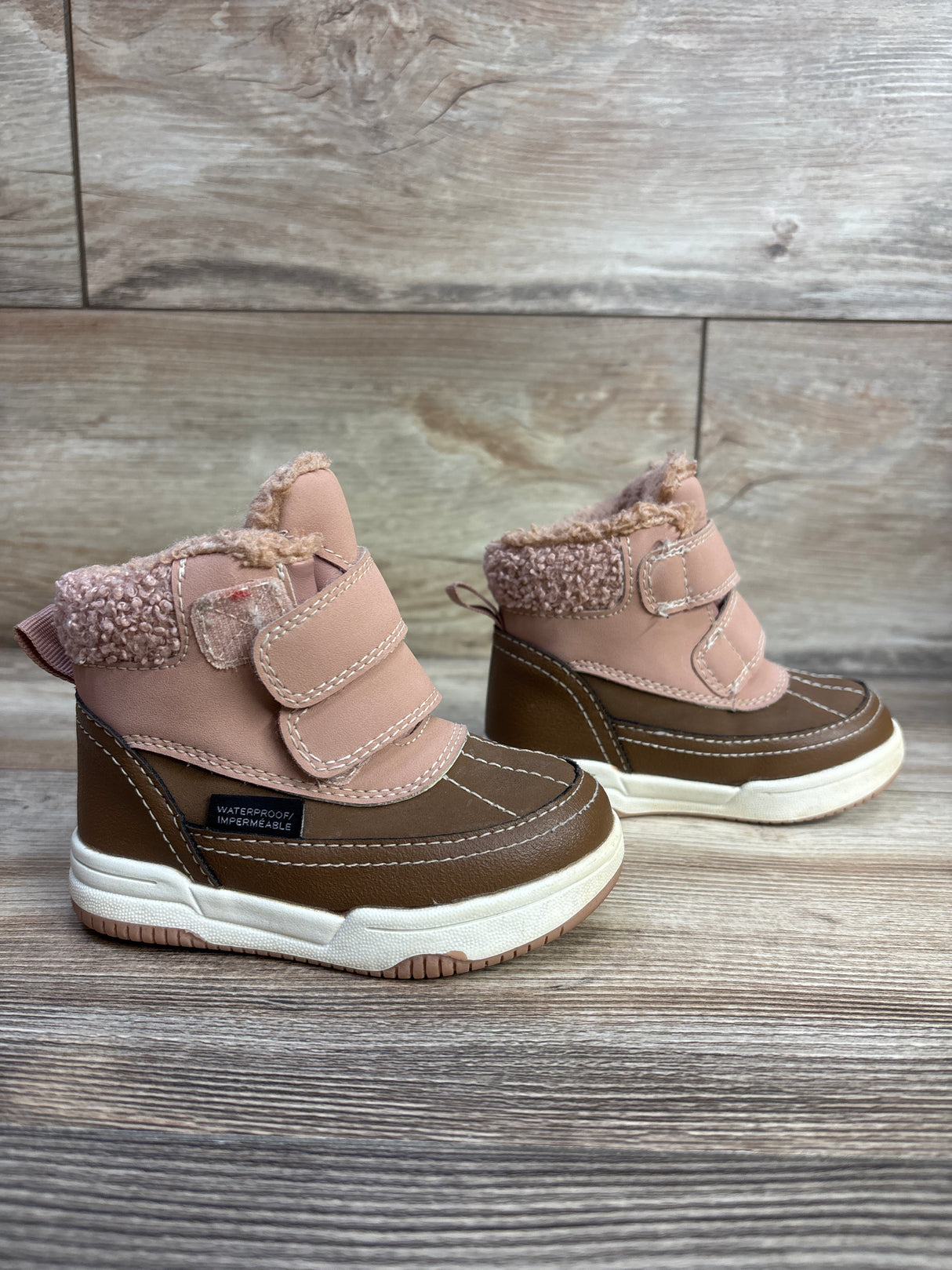 H&M Waterproof High Top Faux Fur Lined Winter Boots, Brown/Pink sz 5.5c