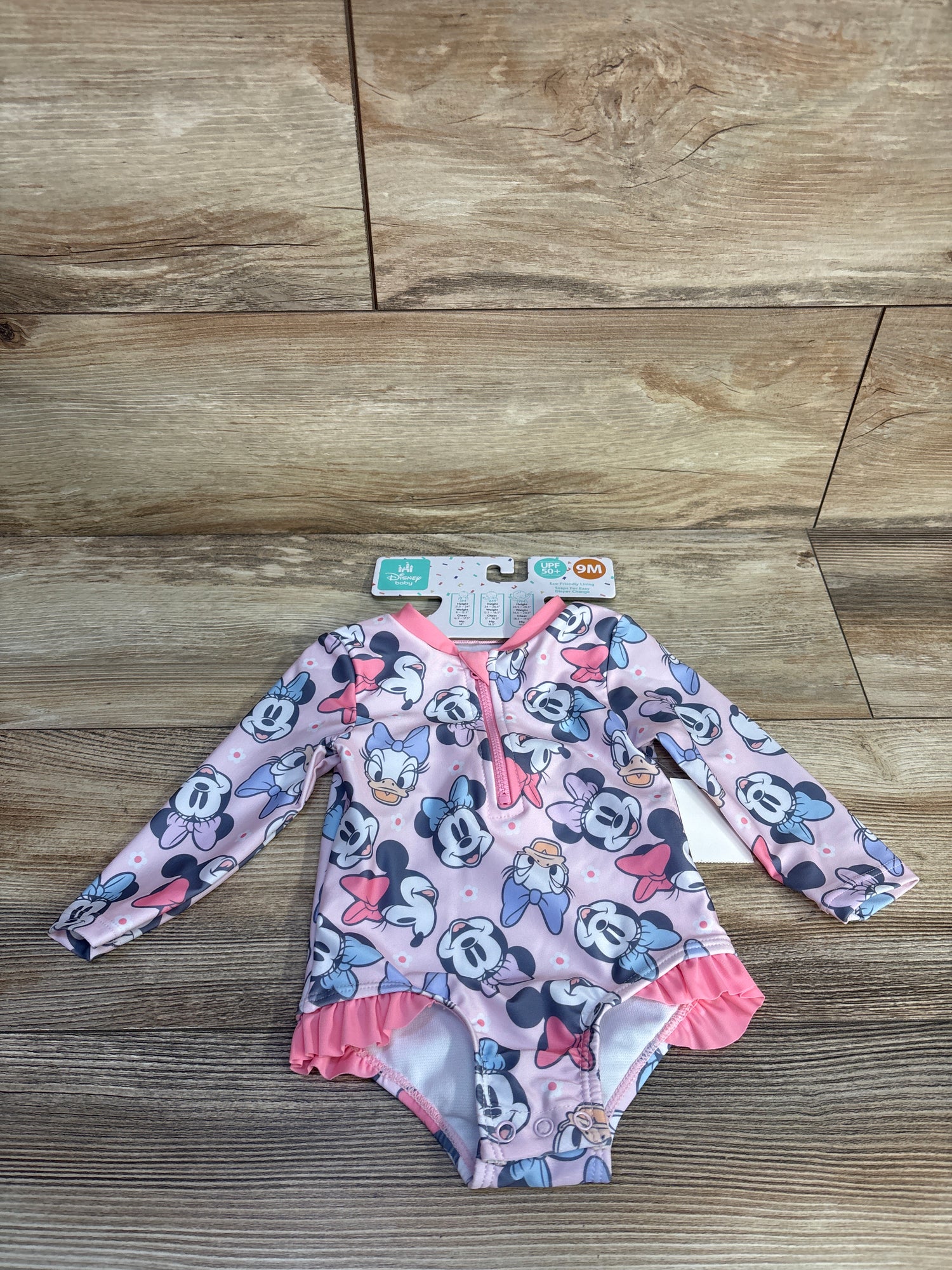 NEW Disney Baby 1pc Minnie Mouse Long Sleeve Rash Guard Swimsuit Pink sz 9m