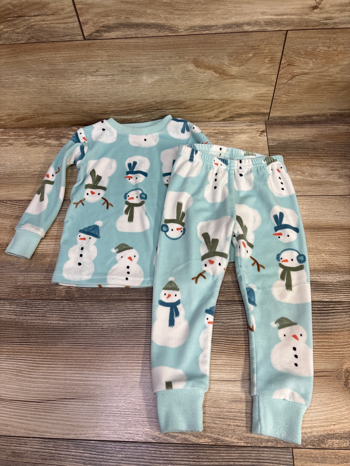 Carter's 2pc Velour Snowman Pajama Set Blue sz 18m