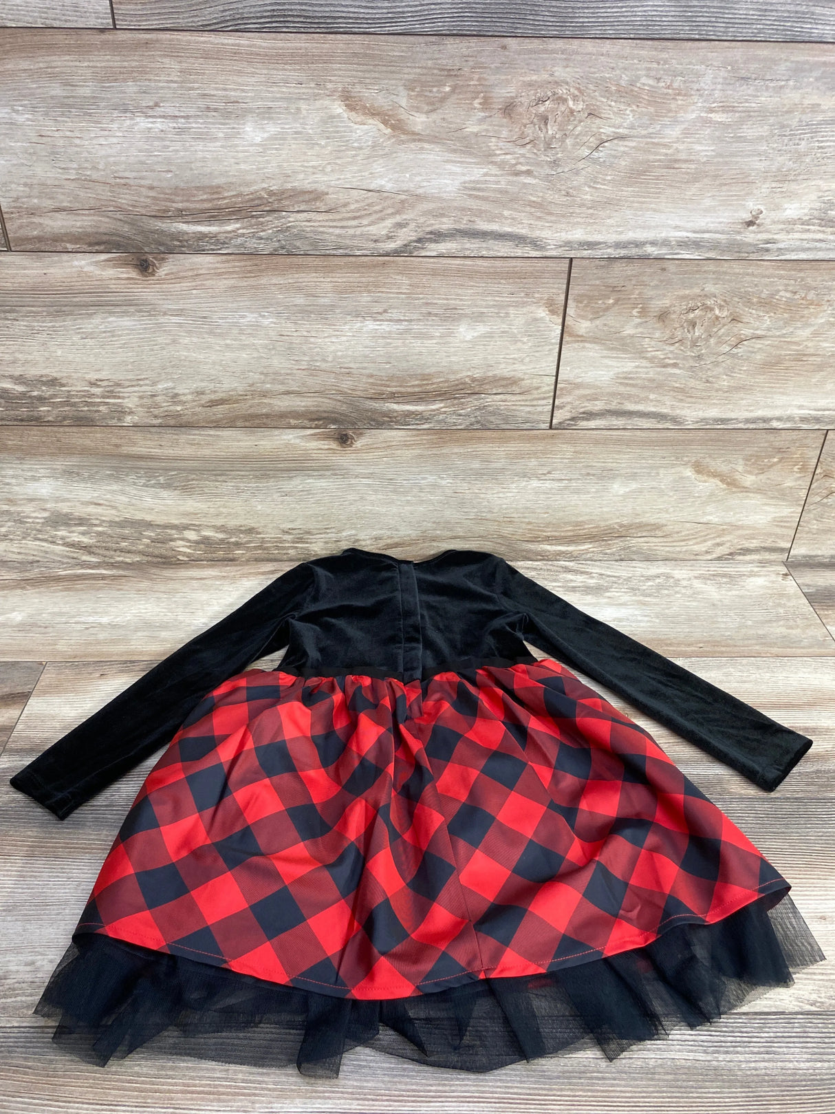 Cat & Jack Velvet Long Sleeve Tulle Dress Buffalo Plaid Black sz 5T
