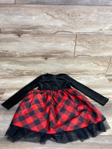 Cat & Jack Velvet Long Sleeve Tulle Dress Buffalo Plaid Black sz 5T
