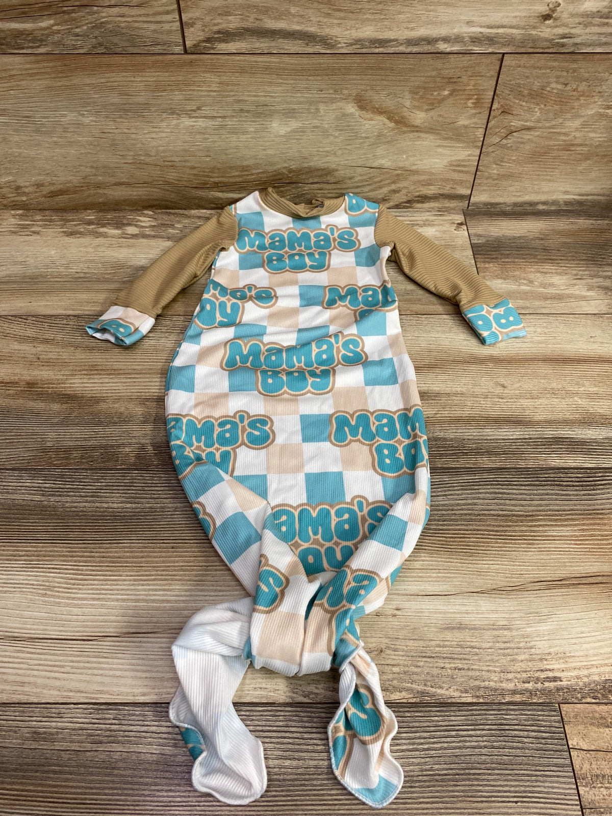Rowdy Lane Boutique Ribbed Mama's Boy Knot Gown Tan sz 0/3m