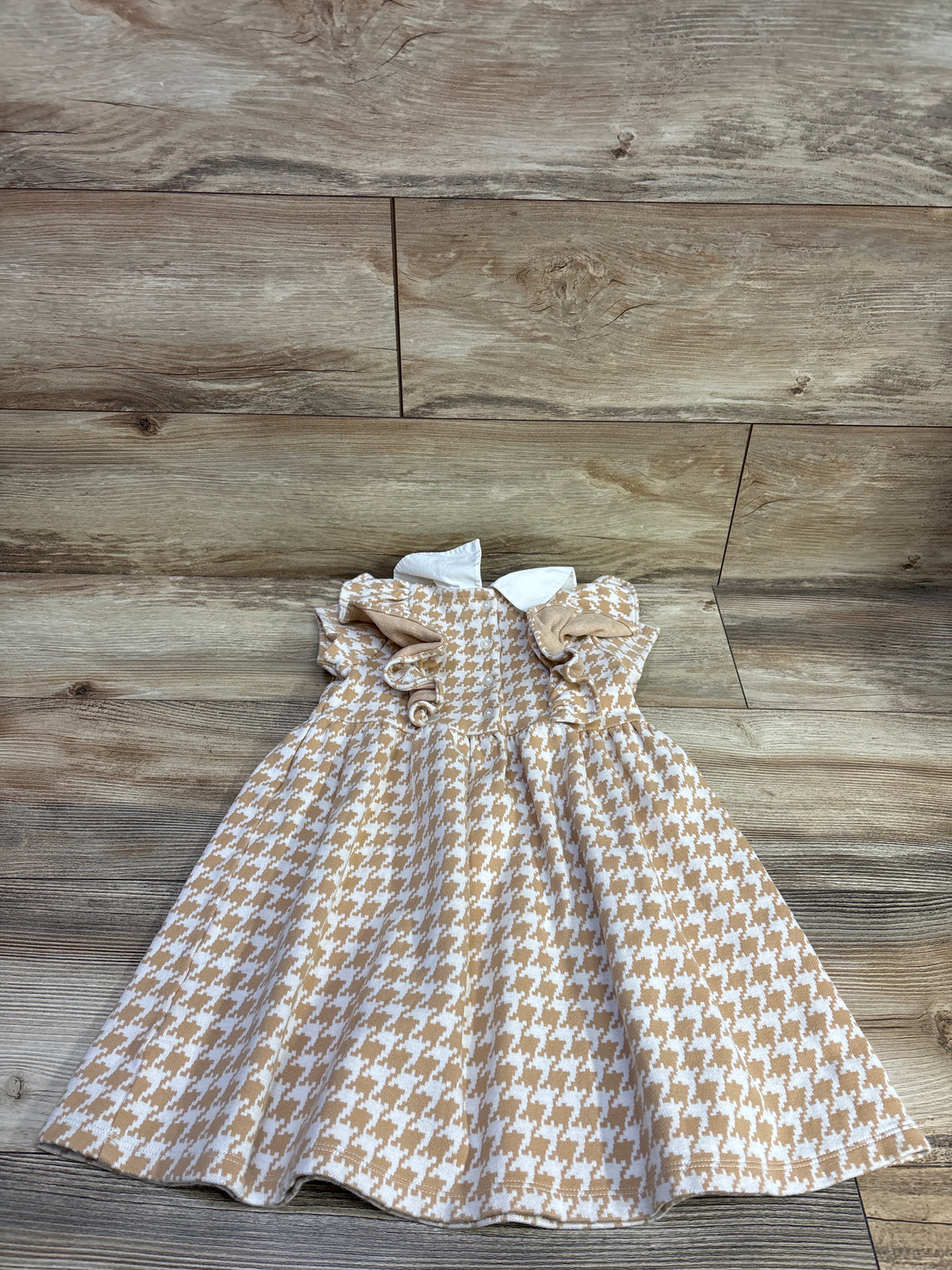 Janie & Jack Houndstooth Ruffle Dress in Butterscotch sz 5T