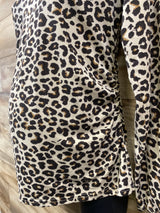 Winter Wren Leopard Print Ruched Long Sleeve Shirt Tan sz Large