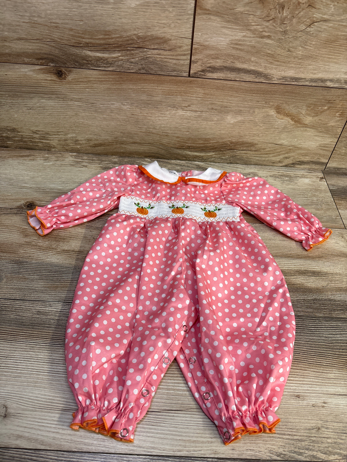 Marie Nicole Pumpkin Polka Dot Romper Pink sz 3-6m