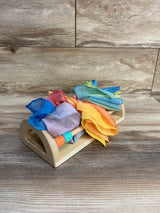 KiwiCo. Let's Listen Wood Scarf Keeper + Play Scarves + Round Wood Shaker - Me n Mommy To Be