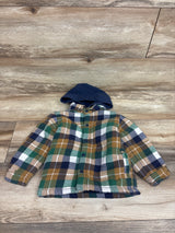 Aspen Hooded Sherpa-Lined Flannel Shacket Green sz 3T