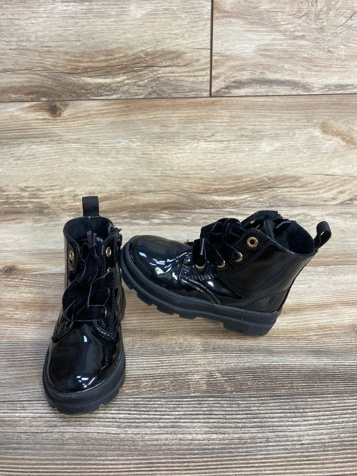H&M Shiny Lace Up Boots Black sz 7.5c
